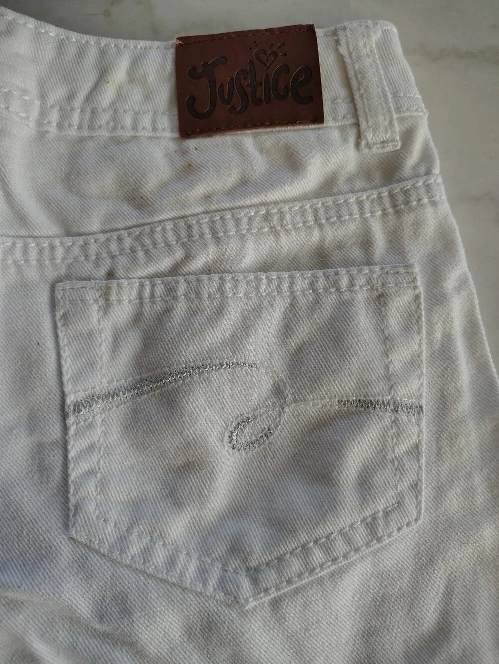 Justice 100% Cotton White Denim Distressed Fringe Shorts Size 14 Slim Girls